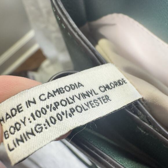 Nine West Green Tote Bag Hand Painted Ladybug Floral Leaf Purse Shoulder Satchel - Picture 14 of 16